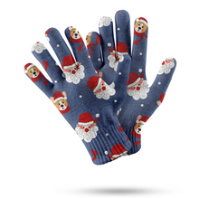 Load image into Gallery viewer, Corgi with Santa Christmas Touch Screen Gloves - 4 Colors-Accessories-Accessories, Christmas, Corgi, Dog Dad Gifts, Dog Mom Gifts, Gloves-Navy-3