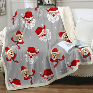 Corgi with Santa Love Soft Warm Fleece Blanket-Blanket-Blankets, Corgi, Home Decor-Warm Gray-Small-2