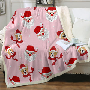 Corgi with Santa Love Soft Warm Fleece Blanket-Blanket-Blankets, Corgi, Home Decor-Soft Pink-Small-3