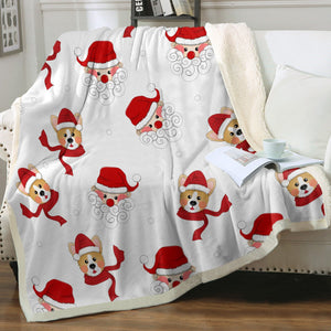 Corgi with Santa Love Soft Warm Fleece Blanket-Blanket-Blankets, Corgi, Home Decor-Ivory-Small-4