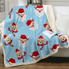 Load image into Gallery viewer, Corgi with Santa Love Soft Warm Fleece Blanket-Blanket-Blankets, Corgi, Home Decor-Sky Blue-Small-1