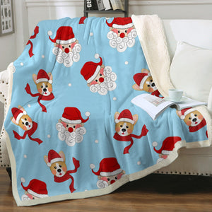 Corgi with Santa Love Soft Warm Fleece Blanket-Blanket-Blankets, Corgi, Home Decor-Sky Blue-Small-1