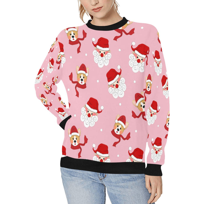 Corgi with Santa Love Women's Sweatshirt-Apparel-Apparel, Corgi, Sweatshirt-Pink-XS-1