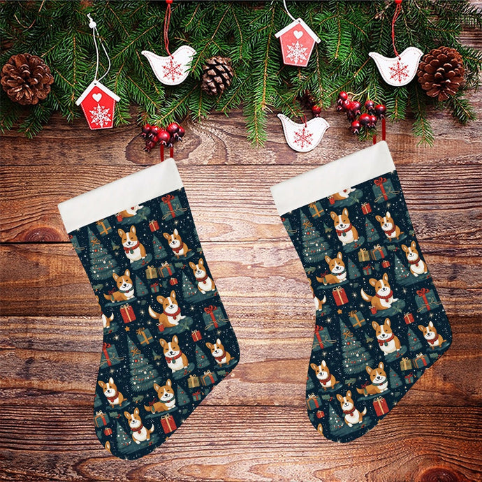 Corgi's Christmas Gift Galore Christmas Stocking-Christmas Ornament-Christmas, Corgi, Home Decor-26X42CM-White-2