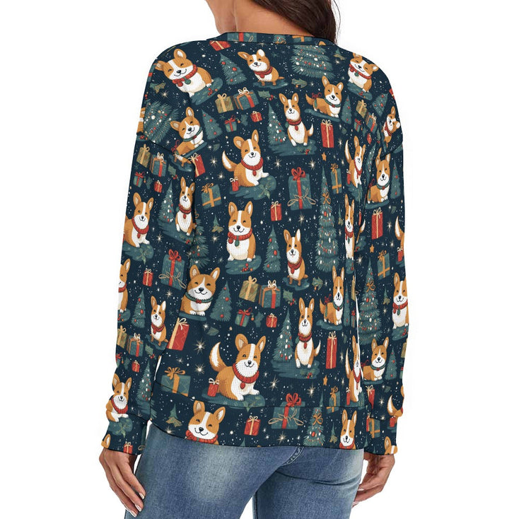 Corgi's Christmas Gift Galore Women's V-Neck Christmas Sweater-Apparel--2