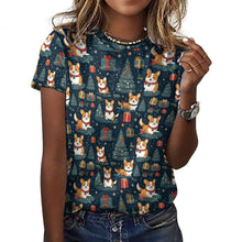 Load image into Gallery viewer, Corgi&#39;s Christmas Gifts Galore Women&#39;s Cotton T-Shirt-Apparel-Apparel, Christmas, Corgi, Dog Mom Gifts, T Shirt-2XS-Black2-1