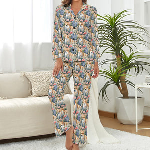 Corgi's Floral Paradise Pajama Set for Women-2