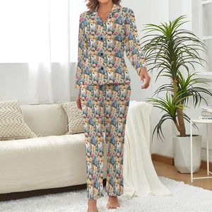 Corgi's Floral Paradise Pajama Set for Women-3