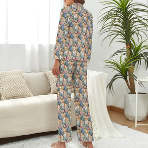 Corgi's Floral Paradise Pajama Set for Women-S-White-1