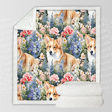 Load image into Gallery viewer, Corgi&#39;s Floral Paradise Soft Warm Fleece Blanket-Blanket-Blankets, Corgi, Home Decor-10