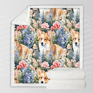 Corgi's Floral Paradise Soft Warm Fleece Blanket-Blanket-Blankets, Corgi, Home Decor-10
