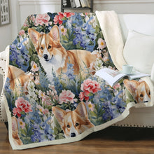 Load image into Gallery viewer, Corgi&#39;s Floral Paradise Soft Warm Fleece Blanket-Blanket-Blankets, Corgi, Home Decor-11