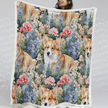 Load image into Gallery viewer, Corgi&#39;s Floral Paradise Soft Warm Fleece Blanket-Blanket-Blankets, Corgi, Home Decor-12