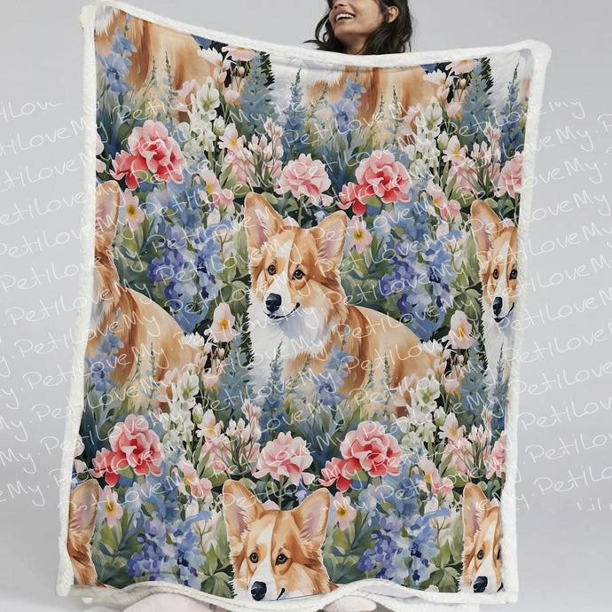 Corgi's Floral Paradise Soft Warm Fleece Blanket-Blanket-Blankets, Corgi, Home Decor-Small-1