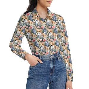 Corgi's Floral Paradise Women's Shirt-5