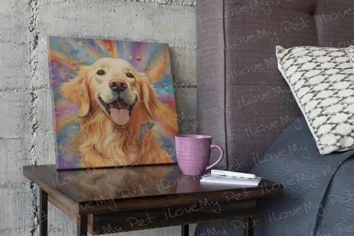 Cosmic Canine Golden Retriever Wall Art Poster-Art-Dog Art, Golden Retriever, Home Decor-Framed Light Canvas-Small - 8x8