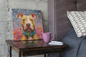 Cosmic Companion Pit Bull Framed Wall Art Poster-Art-Dog Art, Home Decor, Pit Bull, Poster-Framed Light Canvas-Small - 8x8"-1
