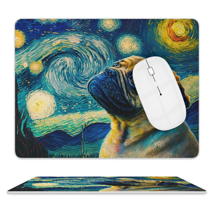 Cosmic Contemplation Pug Leather Mouse Pad-Accessories-Dog Dad Gifts, Dog Mom Gifts, Home Decor, Mouse Pad, Pug-ONE SIZE-White-2