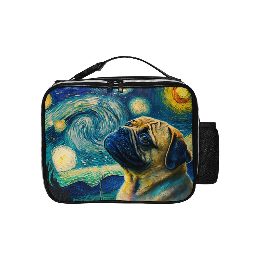 Cosmic Contemplation Pug Lunch Bag-Accessories-Bags, Dog Dad Gifts, Dog Mom Gifts, Lunch Bags, Pug-Black-ONE SIZE-1