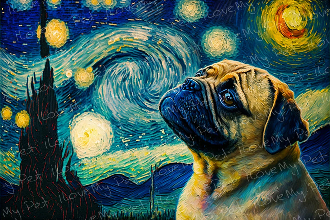 Cosmic Contemplation Pug Wall Art Poster-Art-Dog Art, Home Decor, Poster, Pug-1
