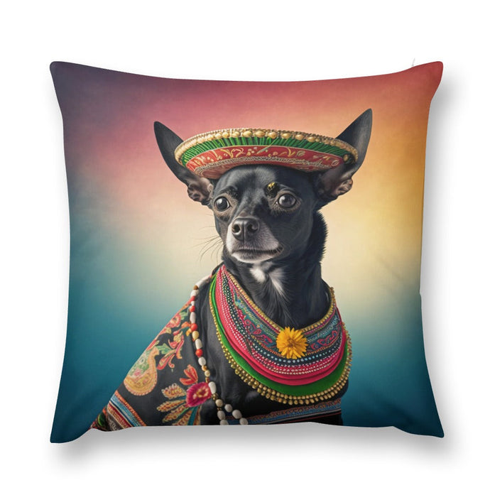 Cowboy Mexicana Black Chihuahua Plush Pillow Case-Chihuahua, Dog Dad Gifts, Dog Mom Gifts, Home Decor, Pillows-2