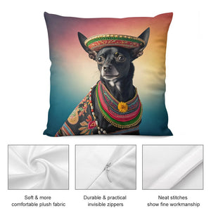 Cowboy Mexicana Black Chihuahua Plush Pillow Case-Chihuahua, Dog Dad Gifts, Dog Mom Gifts, Home Decor, Pillows-4