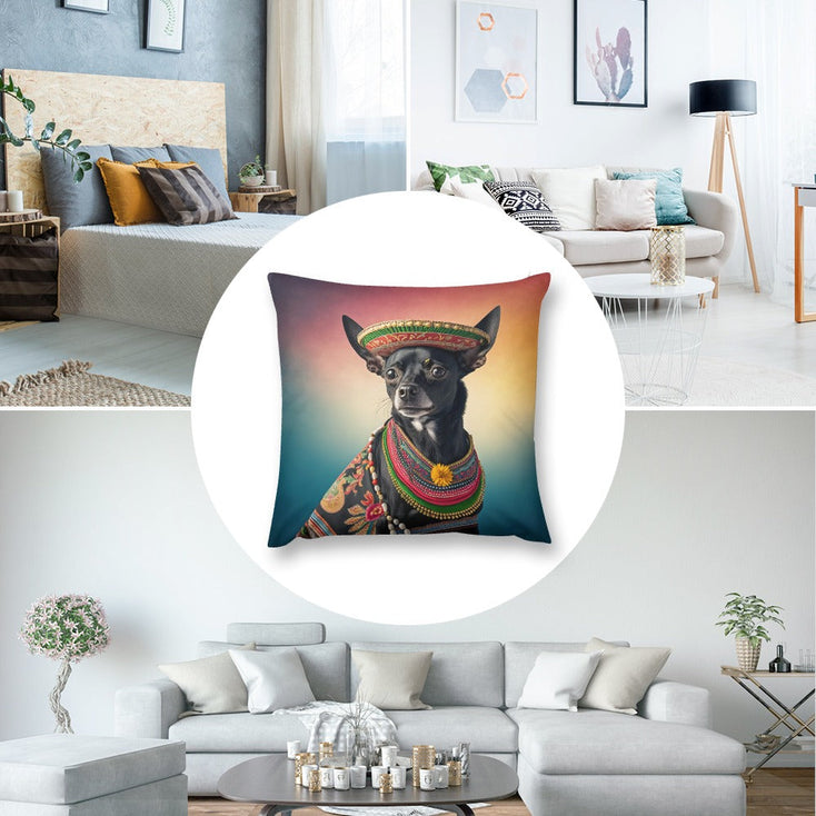 Cowboy Mexicana Black Chihuahua Plush Pillow Case-Chihuahua, Dog Dad Gifts, Dog Mom Gifts, Home Decor, Pillows-5