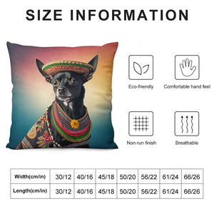 Cowboy Mexicana Black Chihuahua Plush Pillow Case-Chihuahua, Dog Dad Gifts, Dog Mom Gifts, Home Decor, Pillows-12 "×12 "-White-1