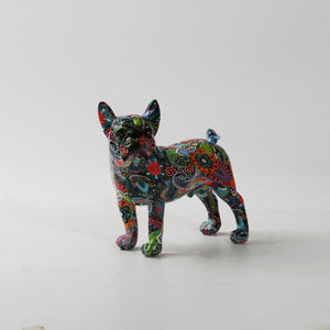Image of a medium french bulldog statue in mesmerizing and kaleidoscopic crayon etching design