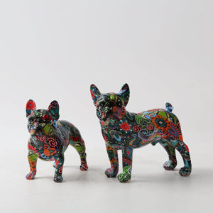 Image of two cutest frenchie statues in mesmerizing and kaleidoscopic crayon etching design