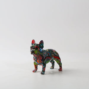 Image of a cutest french bulldog statue in mesmerizing and kaleidoscopic crayon etching design