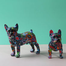 Load image into Gallery viewer, Image of two french bulldog statues in mesmerizing and kaleidoscopic crayon etching design