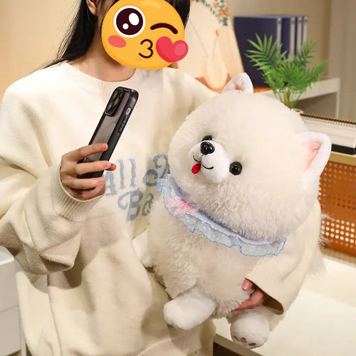 Creative Realistic White Pomeranian Stuffed Animal Plush Toy-Dog Memorial Gifts,Pomeranian,Stuffed Animal-1