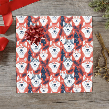 Crimson Christmas Huskys Gift Wrapping Paper 2 Rolls 360x