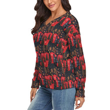 Load image into Gallery viewer, Crimson Eve Scottish Terrier Women's V-Neck Christmas Sweater-Apparel-Apparel,Christmas,Dog Mom Gifts,Scottish Terrier,Sweater,Sweatshirt-3