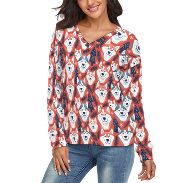 Crimson Husky Love Womens V Neck Christmas Sweater 3 360x