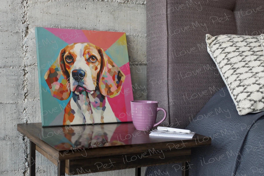 Cubist Canine Beagle Framed Wall Art Poster-Art-Beagle, Dog Art, Home Decor, Poster-Framed Light Canvas-Small - 8x8