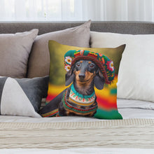 Load image into Gallery viewer, Cultural Tapestry Black Tan Dachshund Plush Pillow Case-Dachshund, Dog Dad Gifts, Dog Mom Gifts, Home Decor, Pillows-5