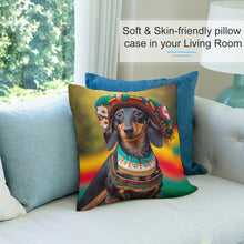 Load image into Gallery viewer, Cultural Tapestry Black Tan Dachshund Plush Pillow Case-Dachshund, Dog Dad Gifts, Dog Mom Gifts, Home Decor, Pillows-7