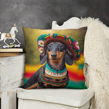 Load image into Gallery viewer, Cultural Tapestry Black Tan Dachshund Plush Pillow Case-Dachshund, Dog Dad Gifts, Dog Mom Gifts, Home Decor, Pillows-8