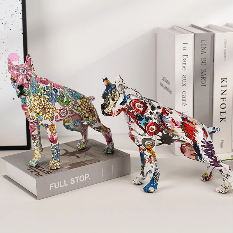 Curious Standing Boxer Dog Resin Statues
