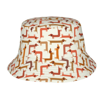 Curvy Dachshund Love Bucket Hat Ivory White One Size 360x