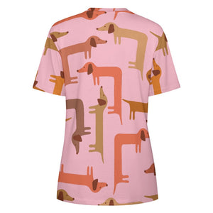 Curvy Dachshunds Love Puzzle All Over Print Women's Cotton T-Shirt - 4 Colors-Apparel-Apparel, Dachshund, Shirt, T Shirt-1