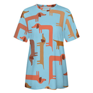 Curvy Dachshunds Love Puzzle All Over Print Women's Cotton T-Shirt - 4 Colors-Apparel-Apparel, Dachshund, Shirt, T Shirt-12