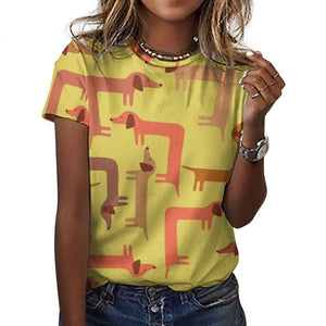 Curvy Dachshunds Love Puzzle All Over Print Women's Cotton T-Shirt - 4 Colors-Apparel-Apparel, Dachshund, Shirt, T Shirt-10