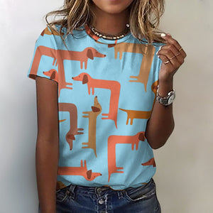 Curvy Dachshunds Love Puzzle All Over Print Women's Cotton T-Shirt - 4 Colors-Apparel-Apparel, Dachshund, Shirt, T Shirt-2XS-SkyBlue-3