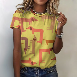 Curvy Dachshunds Love Puzzle All Over Print Women's Cotton T-Shirt - 4 Colors-Apparel-Apparel, Dachshund, Shirt, T Shirt-2XS-Khaki-7