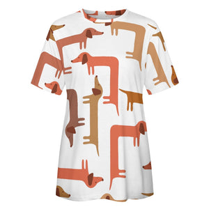 Curvy Dachshunds Love Puzzle All Over Print Women's Cotton T-Shirt - 4 Colors-Apparel-Apparel, Dachshund, Shirt, T Shirt-13