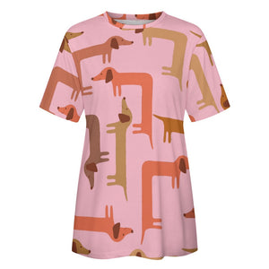 Curvy Dachshunds Love Puzzle All Over Print Women's Cotton T-Shirt - 4 Colors-Apparel-Apparel, Dachshund, Shirt, T Shirt-5