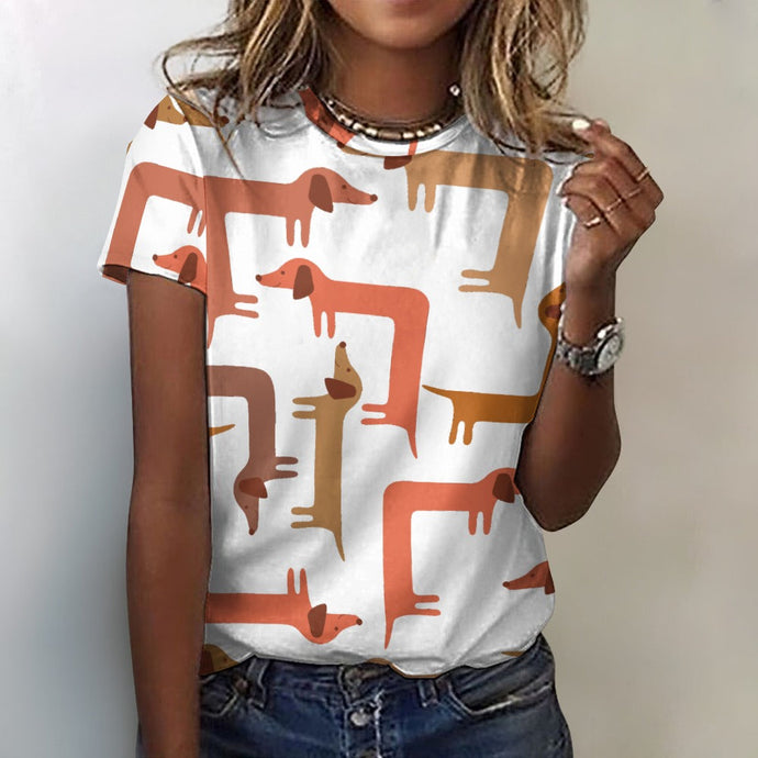 Curvy Dachshunds Love Puzzle All Over Print Women's Cotton T-Shirt - 4 Colors-Apparel-Apparel, Dachshund, Shirt, T Shirt-2XS-White-11